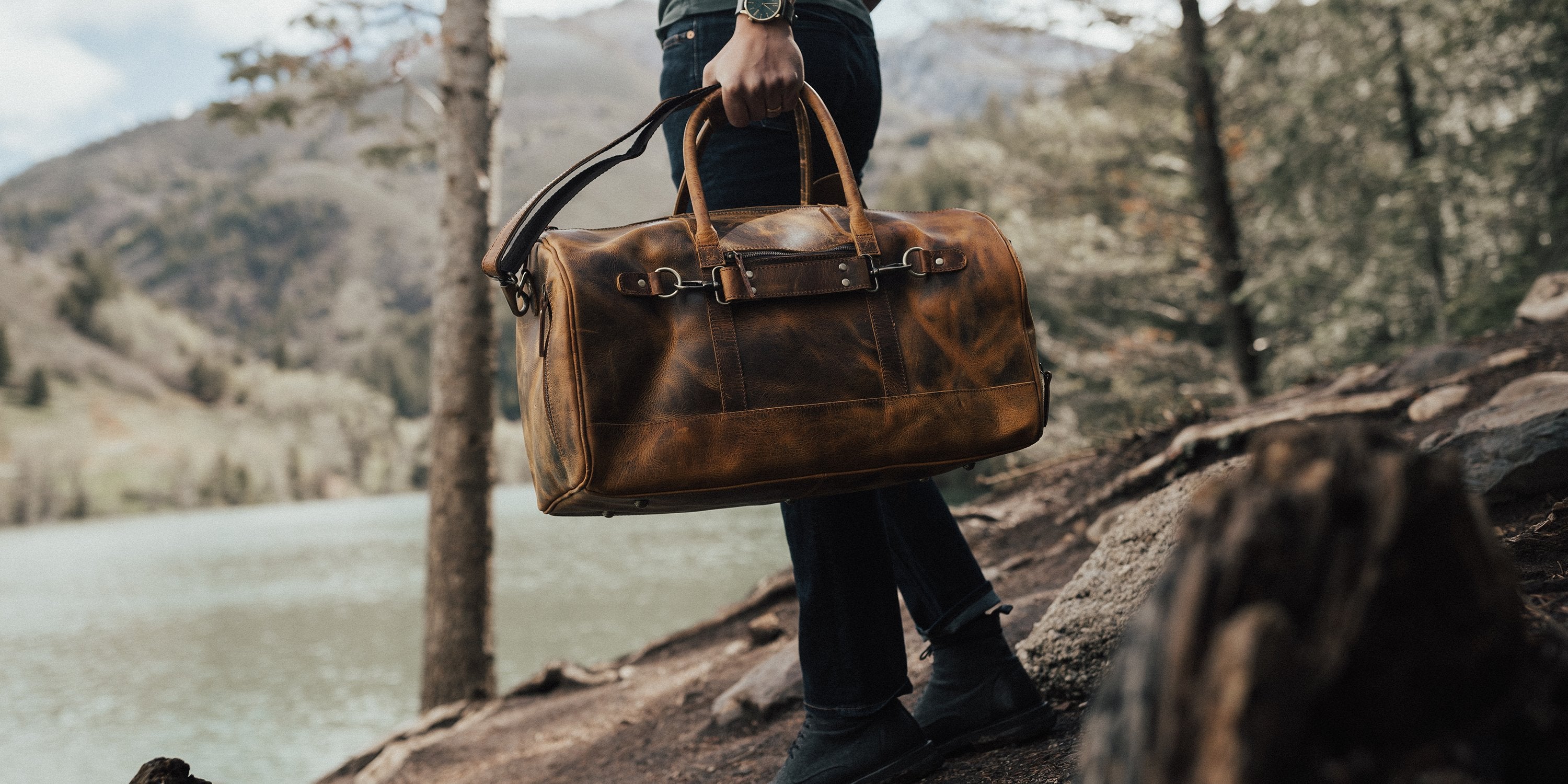 25" Men's Vintage Genuine Leather Travel Duffle Luggage Bag Free Top Backpack