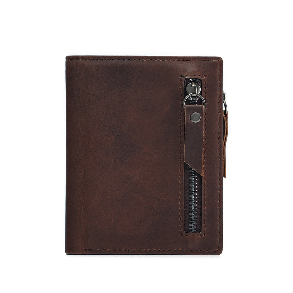 Mens Leather Wallet with Coin Pocket and Zipper