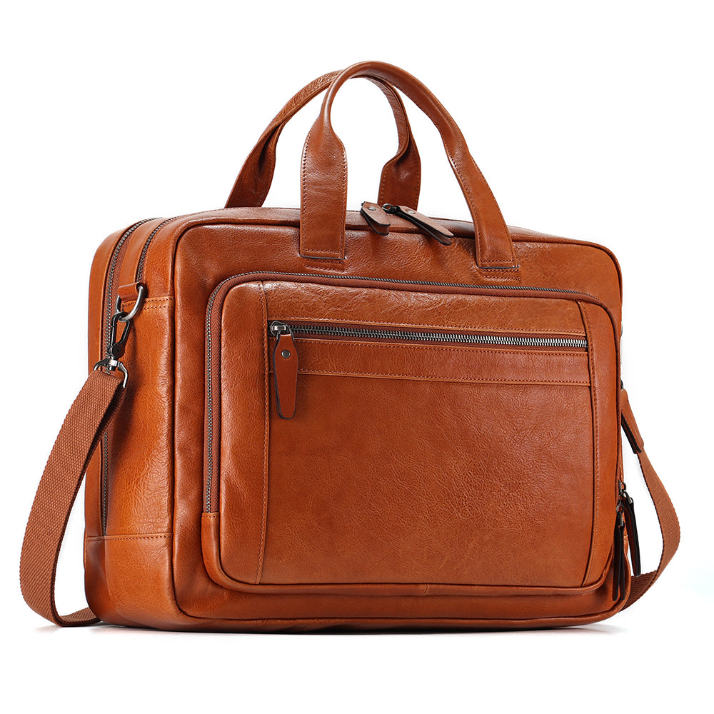 Everyday Luxury Leather Laptop Briefcase - Tan
