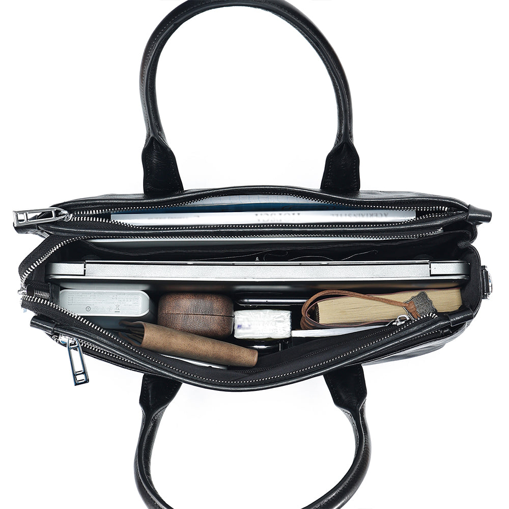 The Jett | Men's Black Leather Briefcase