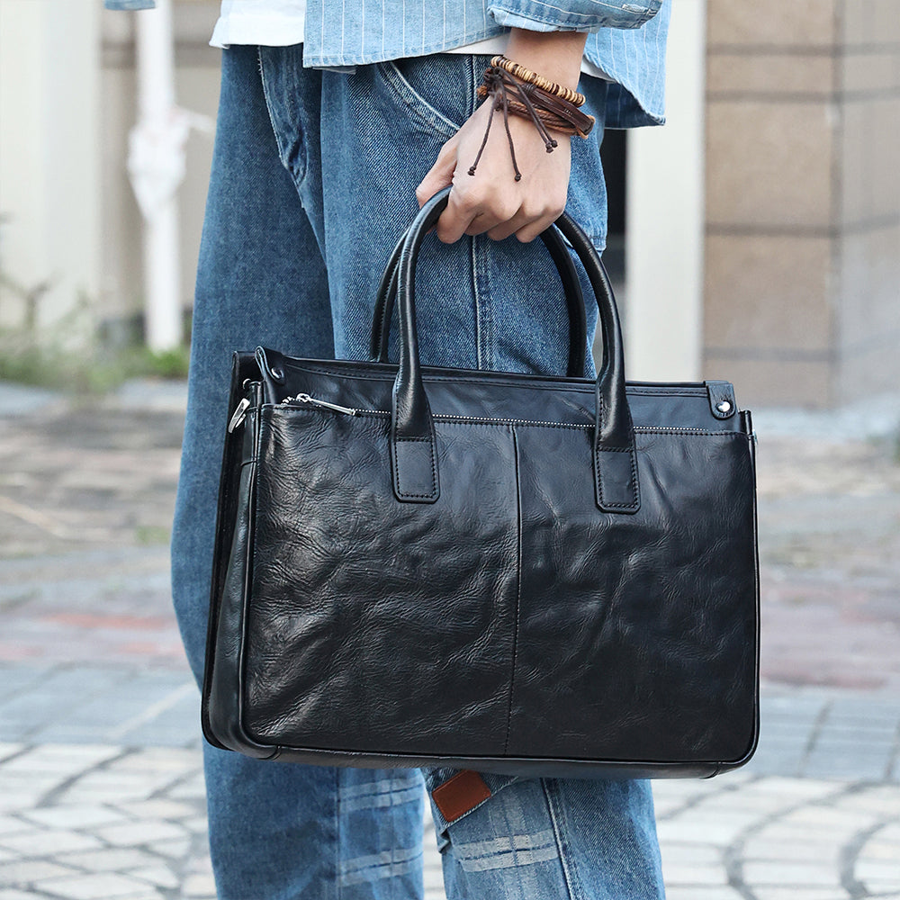 The Jett | Men's Black Leather Briefcase