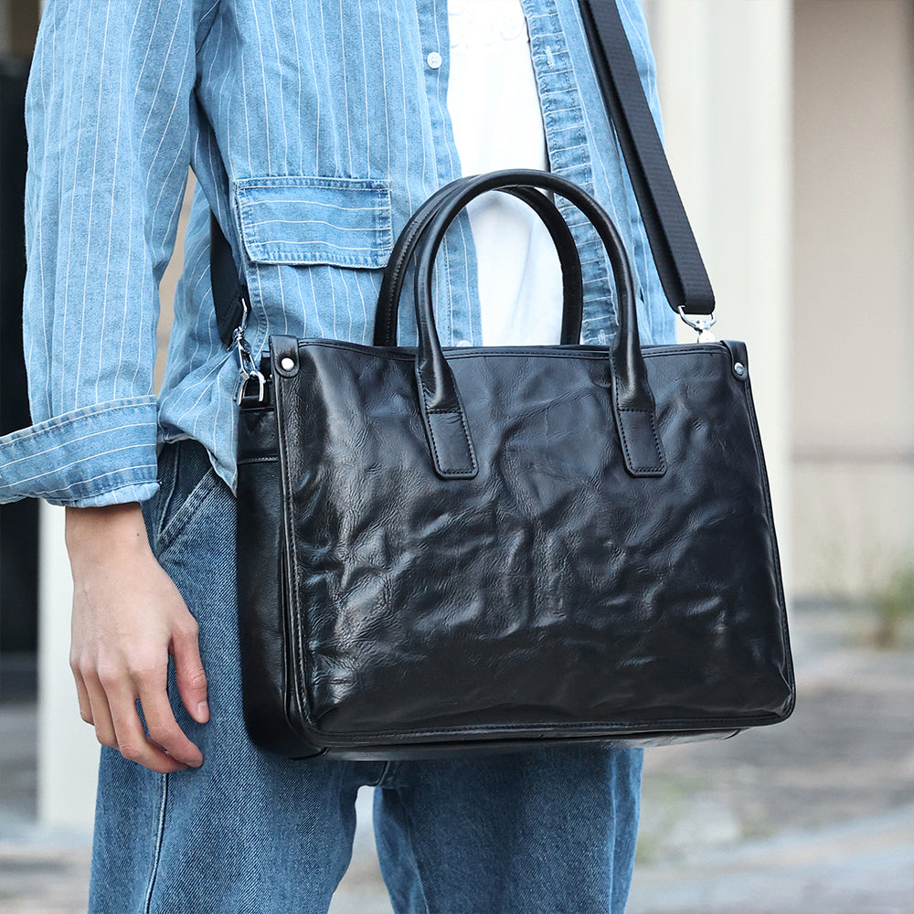 The Jett | Men's Black Leather Briefcase