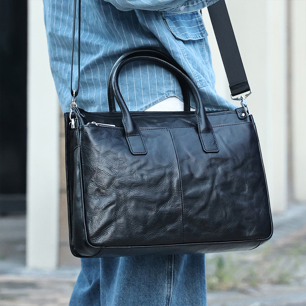 The Jett | Men's Black Leather Briefcase