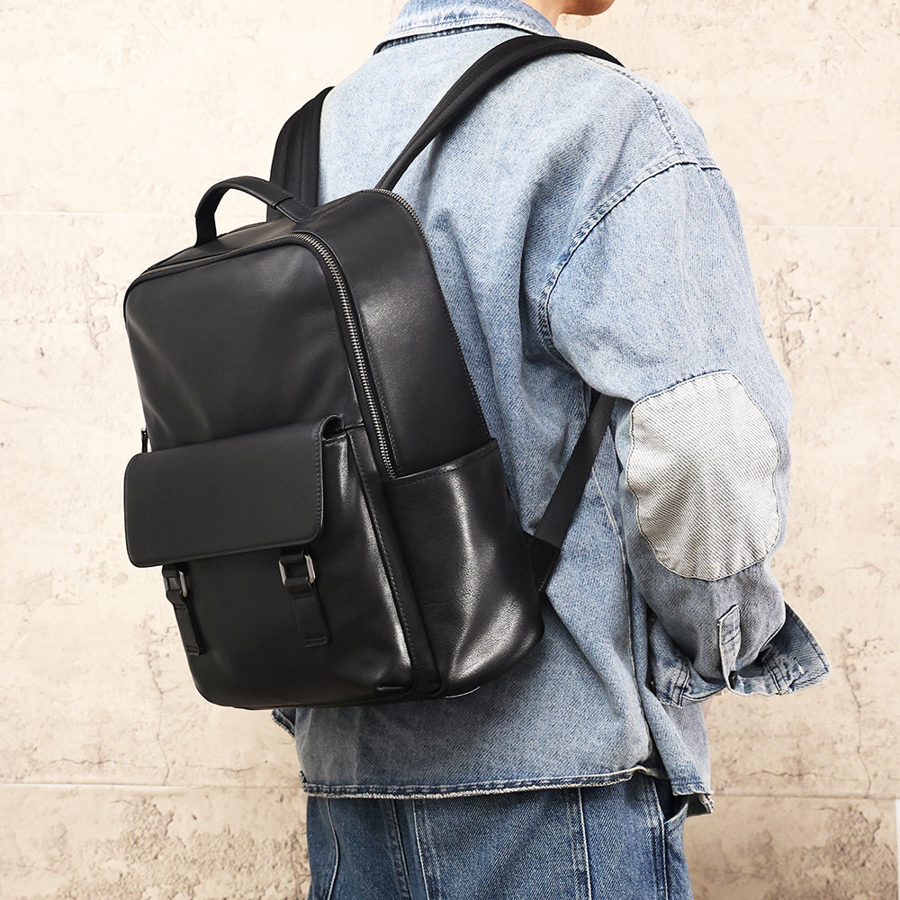 The Zilla | Black Leather Backpack for Men