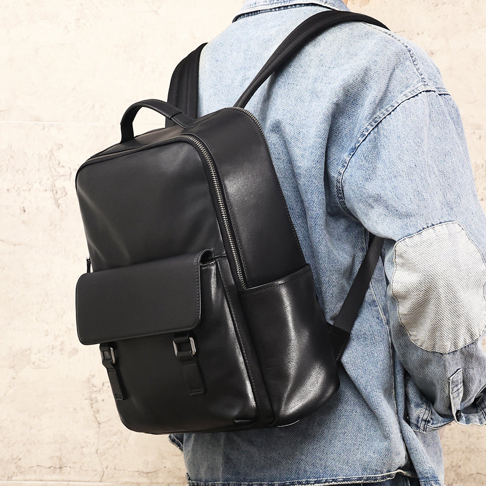 The Zilla | Black Leather Backpack for Men