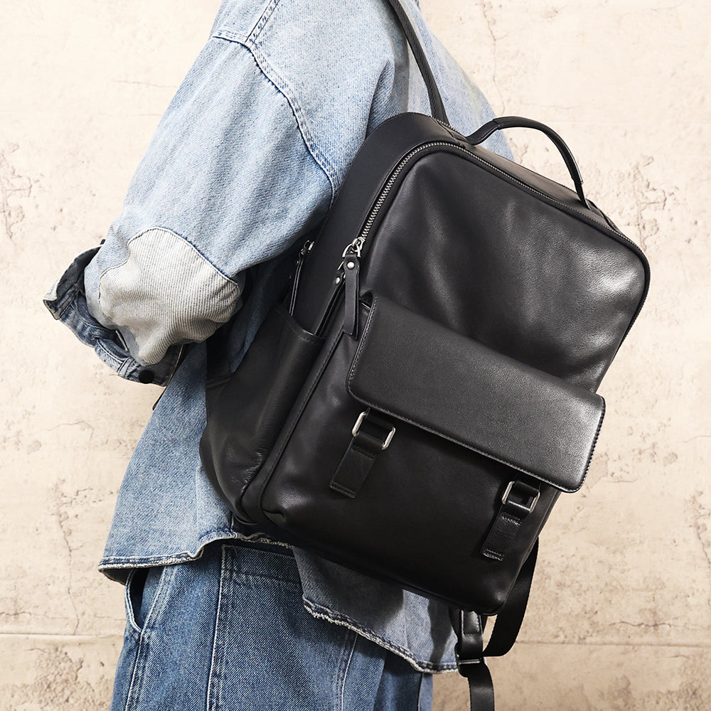 The Zilla | Black Leather Backpack for Men
