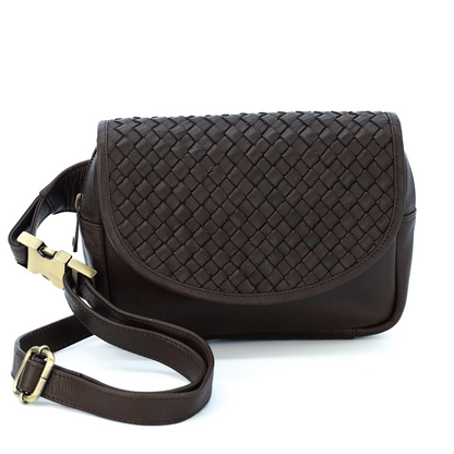black woven leather bag