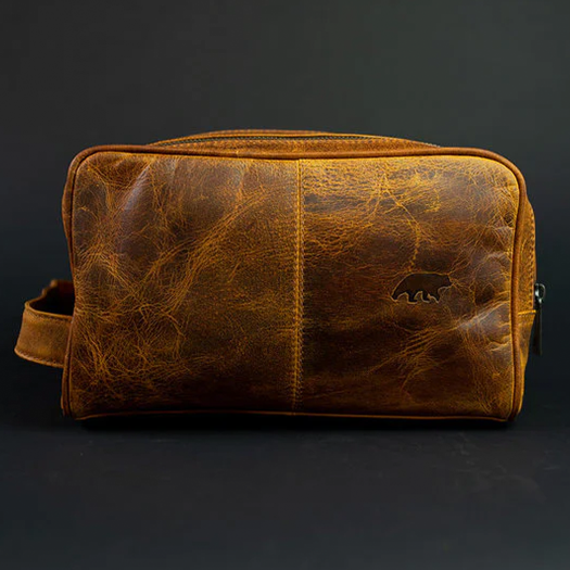 genuine buffalo leather unisex toiletry bag travel dopp kit Black Leather Toiletry Bag
