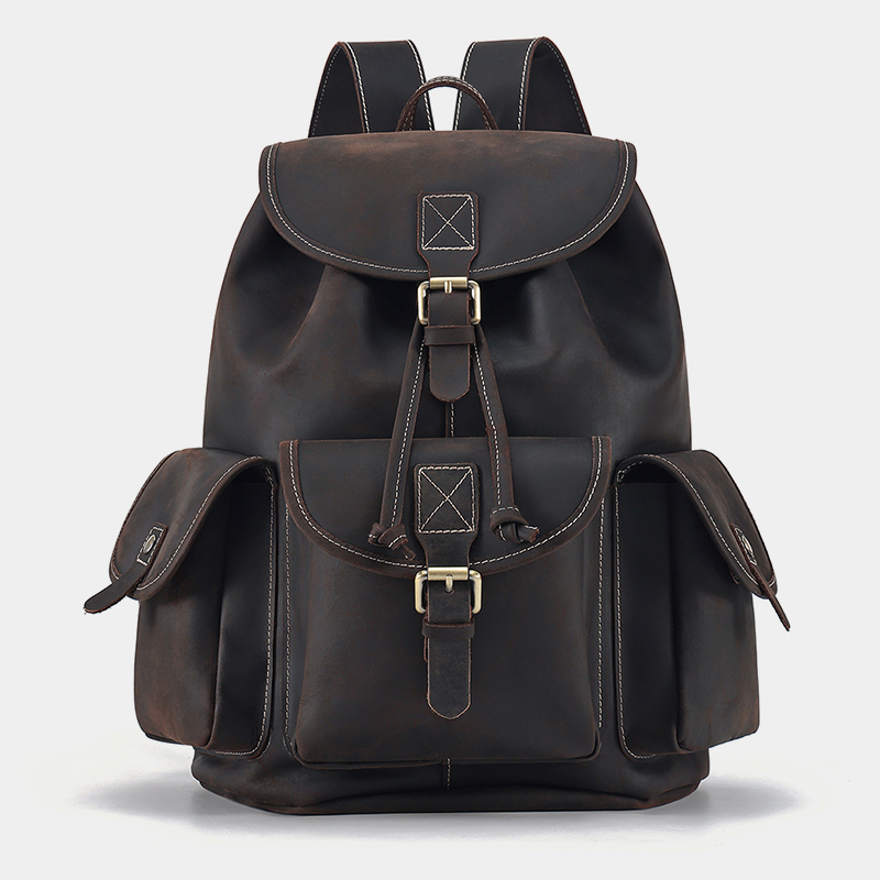 Leather Drawstring Backpack Large Top Grain Leather Rucksack