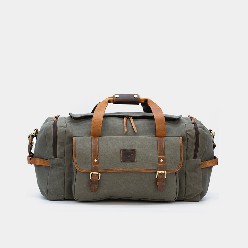 Waxed Canvas and Leather Duffle Bag Weekend Bag The Real Leather Co