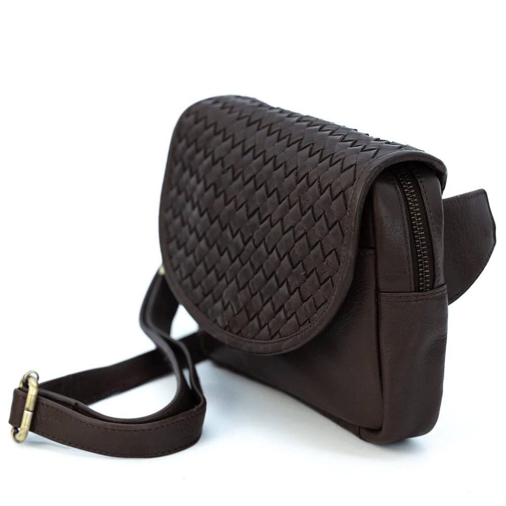 woven black leather bag