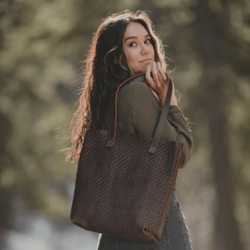 Woven Leather Tote Bag - Brown Designer Bag