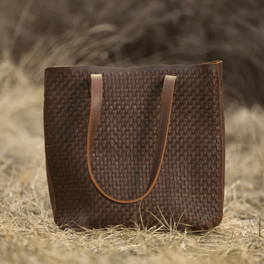 Woven Leather Tote Bag - Brown Designer Bag