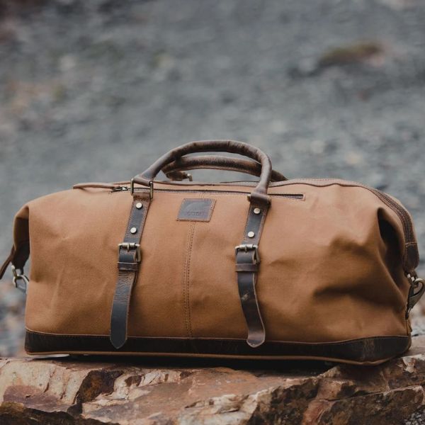 Mens leather and canvas duffle bag Clearance