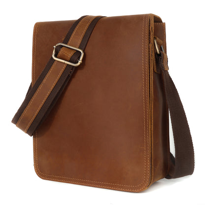 Brown Square Leather Crossbody Bag for School