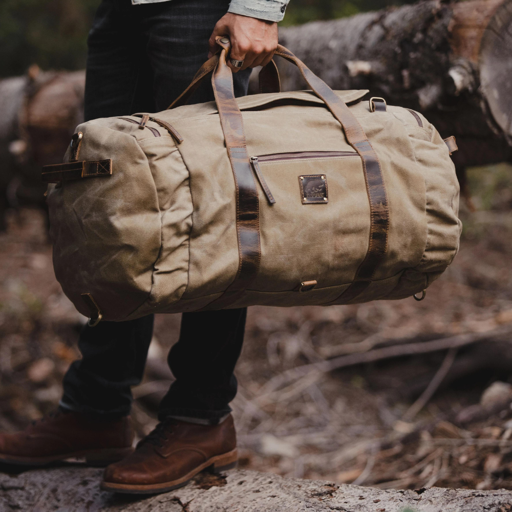 Waxed Canvas & Leather Duffle Bag Men's Travel Bag 