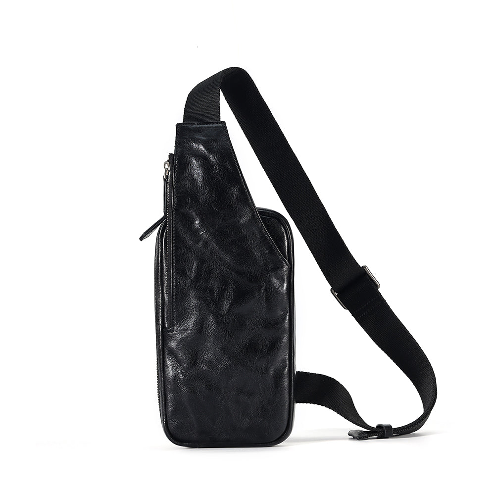 Black Leather Sling Bag for Women - Silver Hardware