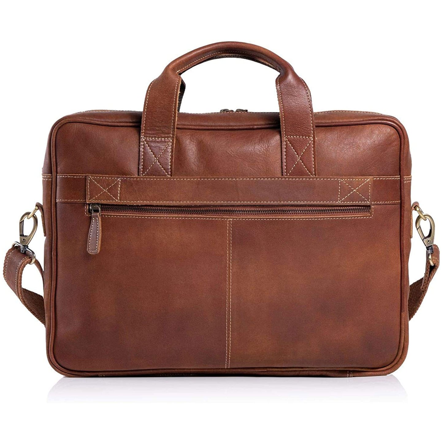 Slim Leather Laptop Briefcase with Luggage Strap