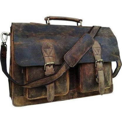 Distressed Leather Briefcase - Laptop Messenger