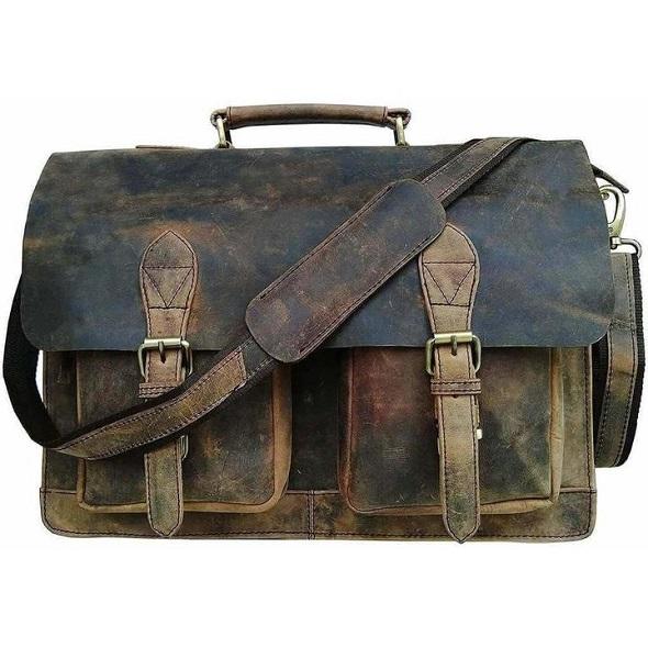 Men's Buffalo Leather Messenger Bag 15 Inch Laptops - Vintage