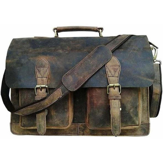 Distressed Leather Briefcase - Laptop Messenger