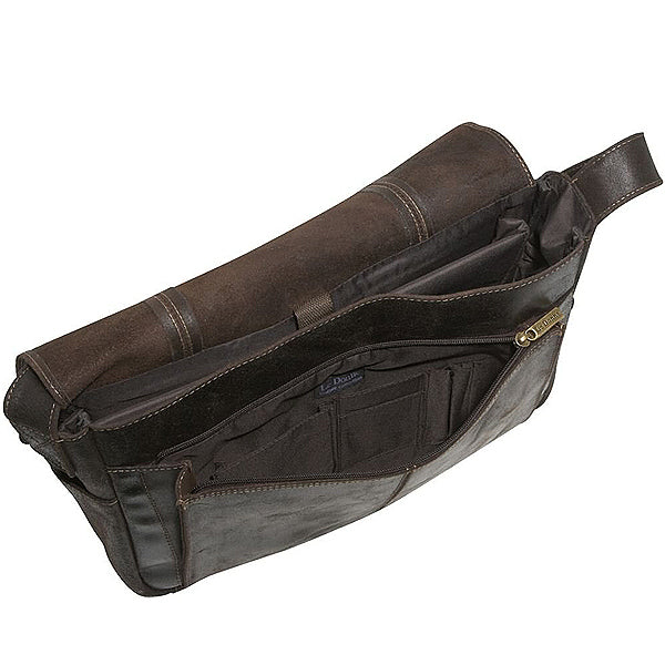 Distressed Men's Leather Messenger Bag Open