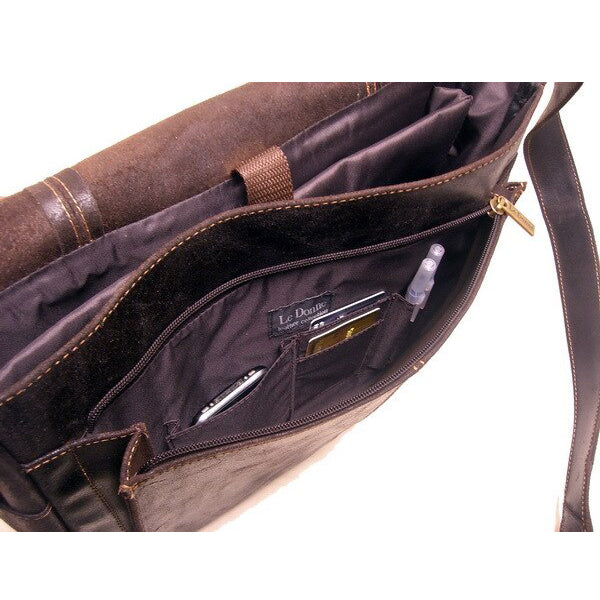 Distressed Men's Leather Messenger Bag Open Front