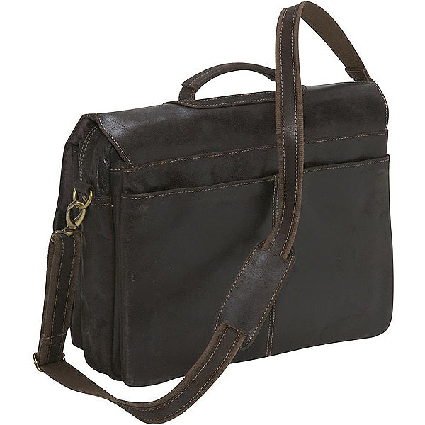 Distressed Leather Laptop Bag for Men Dark Brown Back