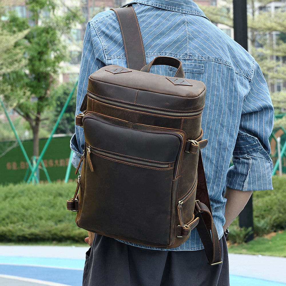 the block leather backpack