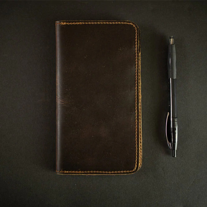 leather checkbook wallet dark brown