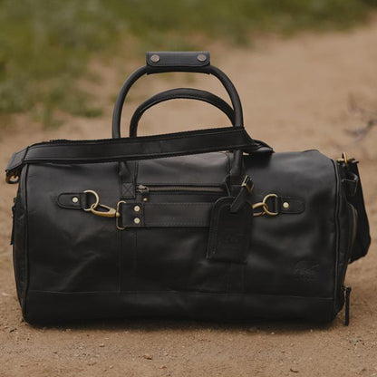 Men's Leather Duffel Bag - Airport Travel Weekend Bag Black