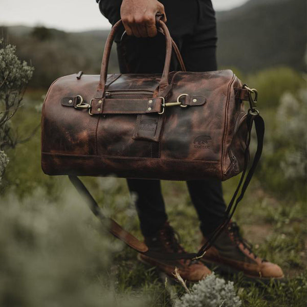 Brown Leather Duffle Bag for Men - Weekender