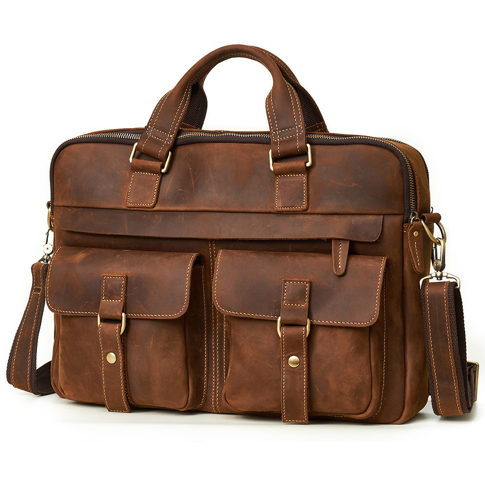 Leather Laptop Bag for 17 Inch Laptops - Crazy Horse