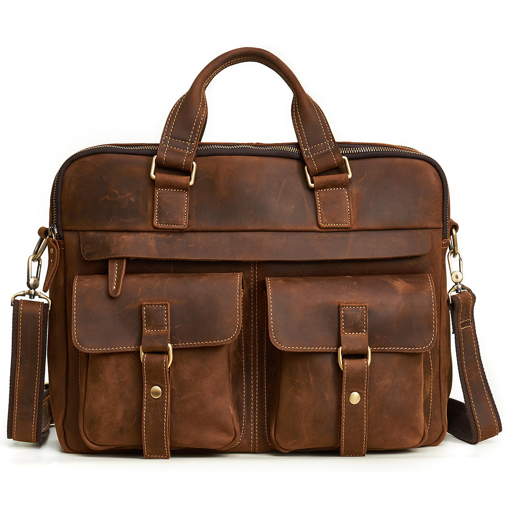 Leather Laptop Bag for 17 Inch Laptops - Crazy Horse