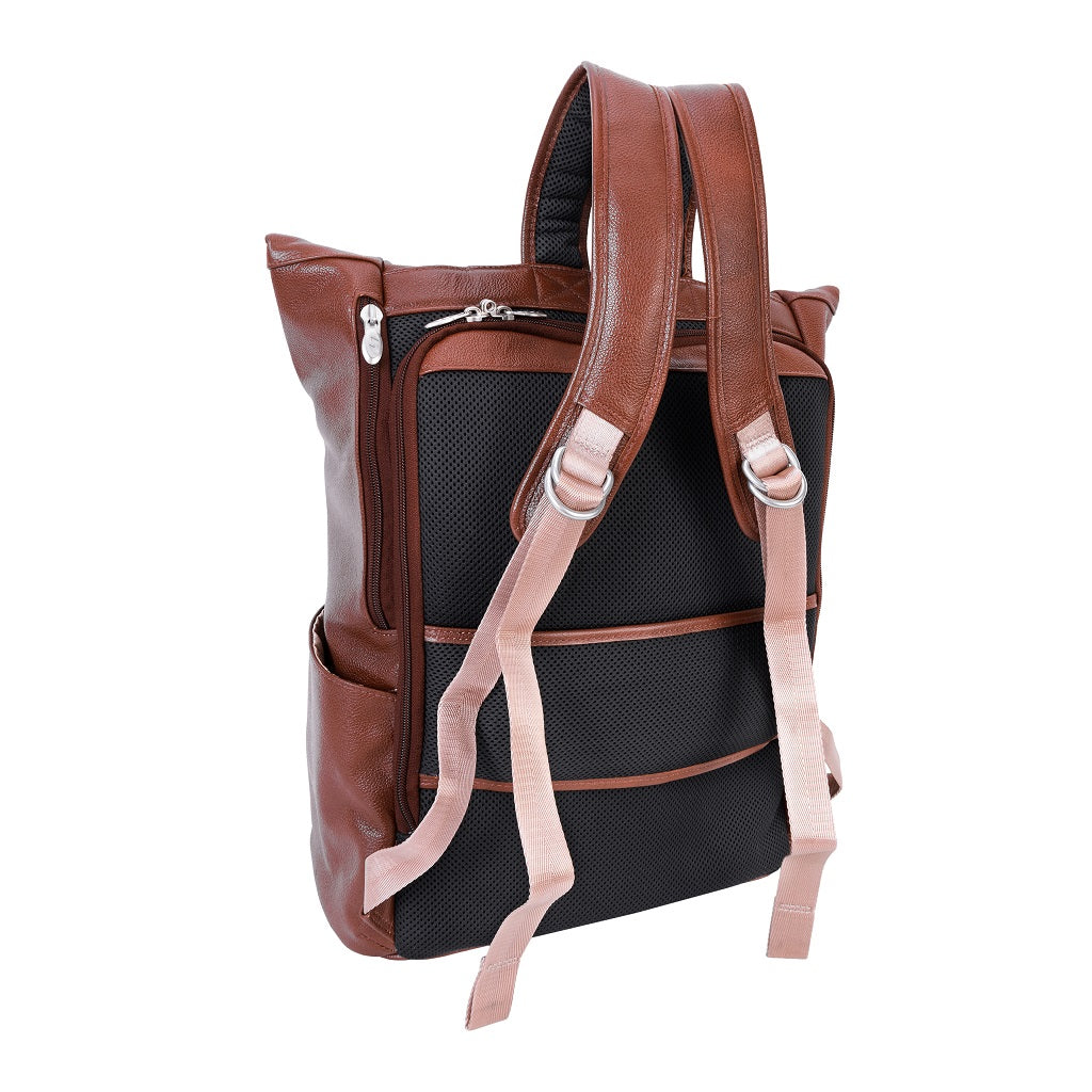 Leather Laptop Backpack for Women & Men - Brown and Black Leather Back