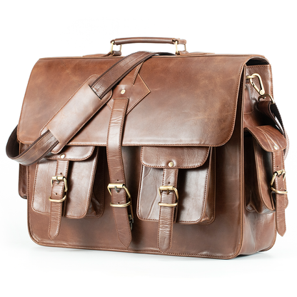 Full Grain Leather Bag - Brown Messenger Briefcase Satchel