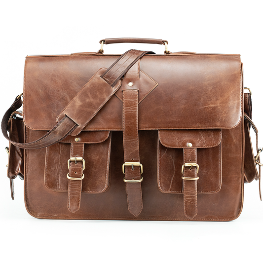 Full Grain Leather Bag - Brown Messenger Briefcase Satchel
