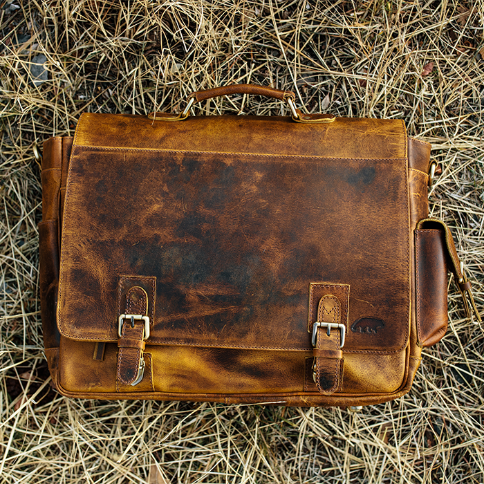 Men's Buffalo Leather Messenger Bag 15 Inch Laptops - Vintage Satchel