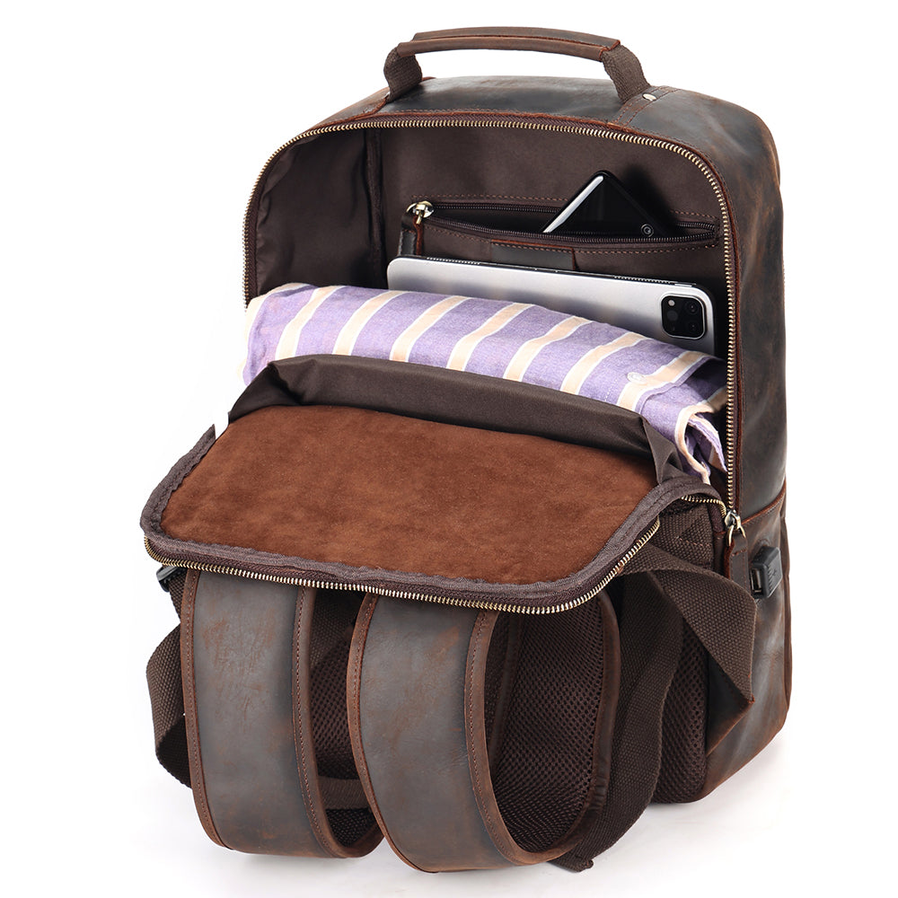 Leather Backpack for 15 Inch Laptops - Unisex Travel Bookbag