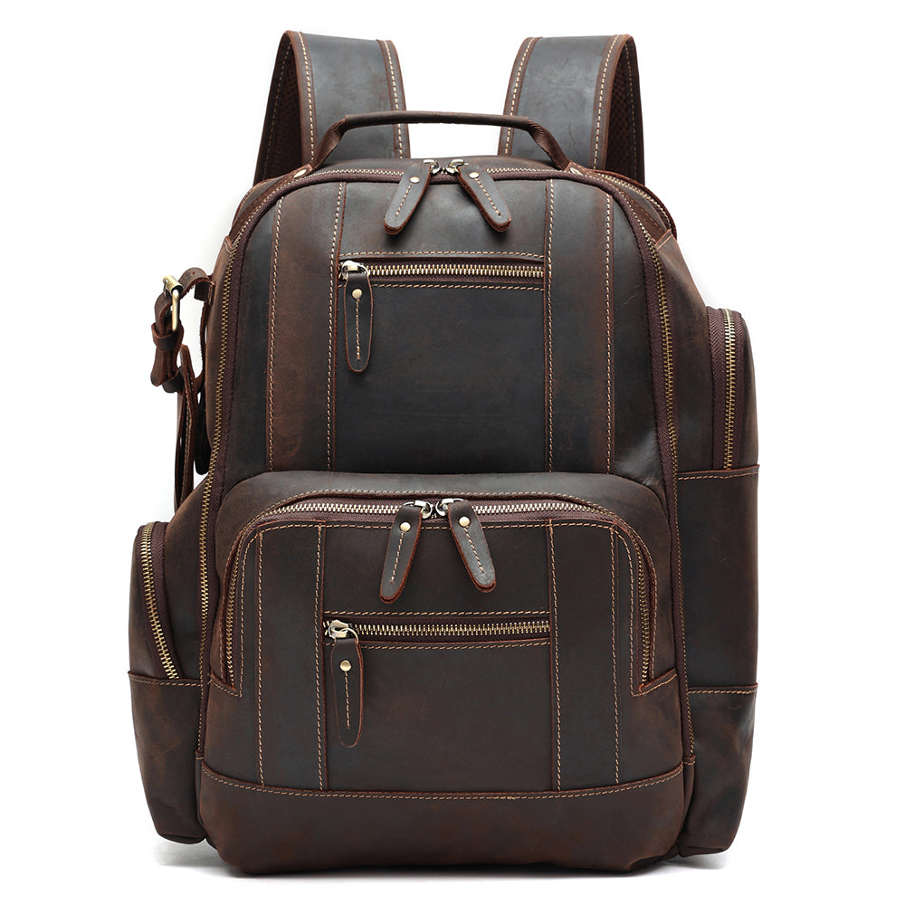 Men's Large Structured Brown Leather Backpack