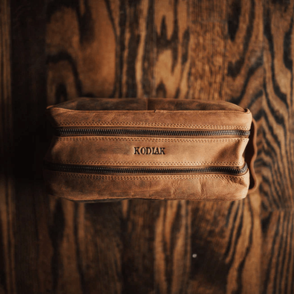 genuine buffalo leather unisex toiletry bag travel dopp kit Kodiak Leather Co. Buffalo Dopp
