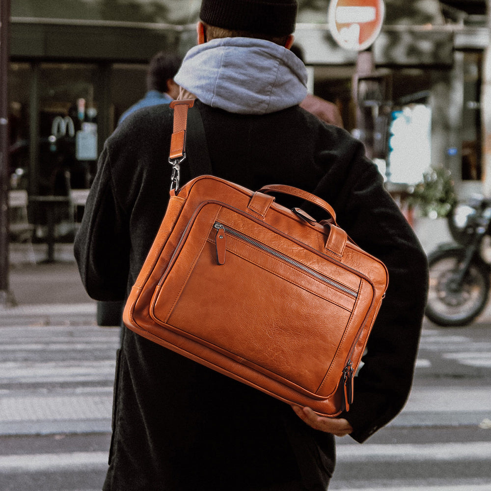 LEATHER BAG - Thin Pocket Briefcase, Journal Bag, Notebook Case, Satchel,  Zipper