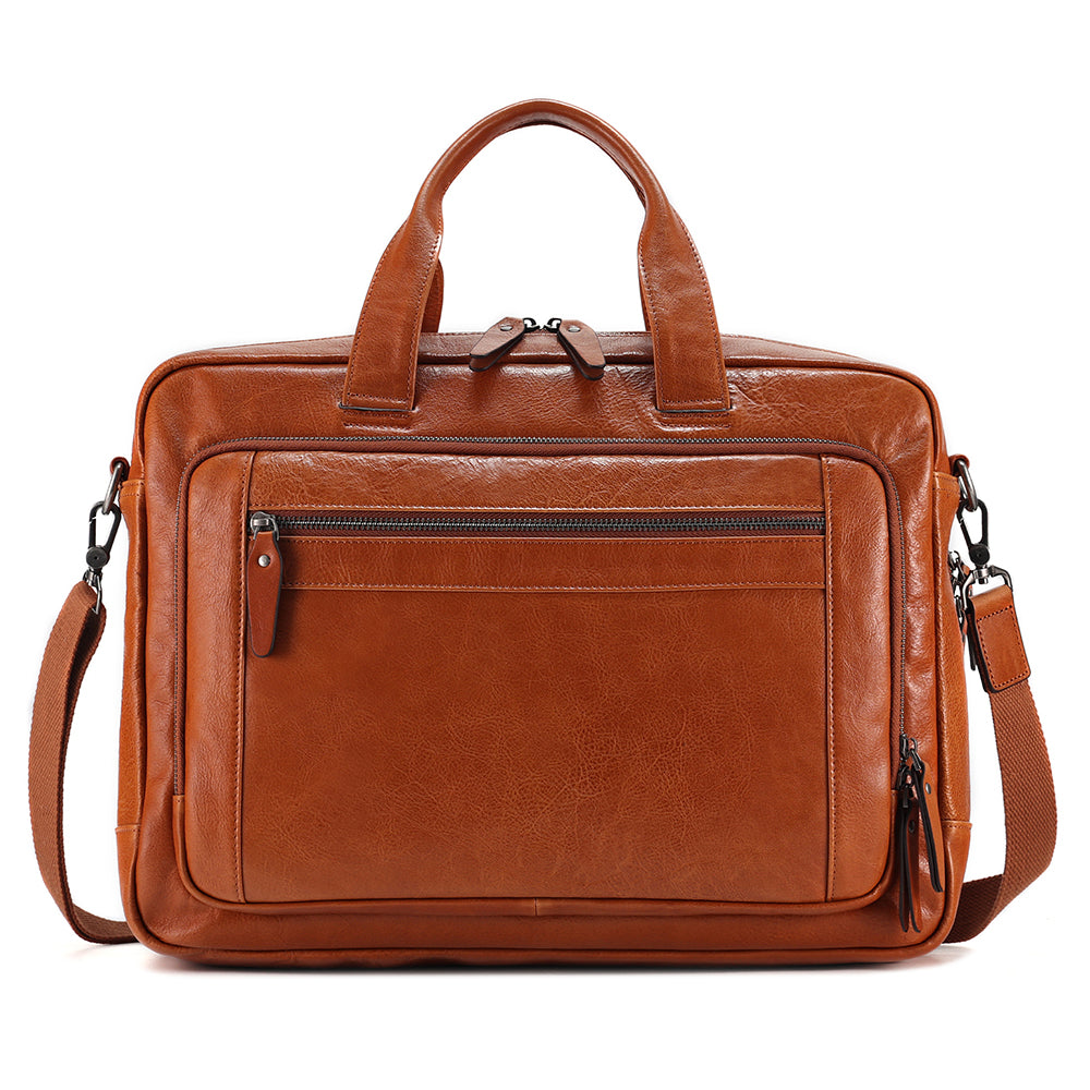 Everyday Luxury Leather Laptop Briefcase - Tan