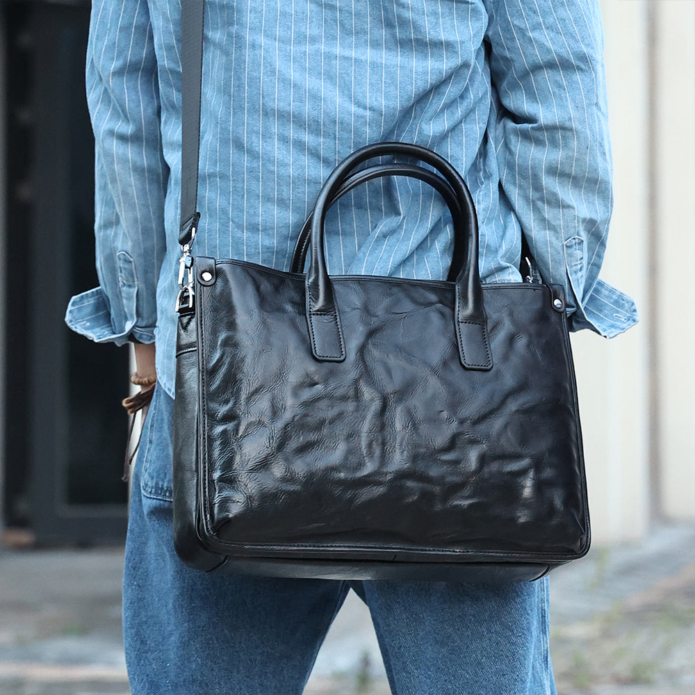 The Jett | Men's Black Leather Briefcase
