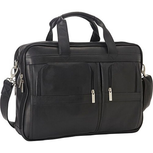 Black Leather Work Bag for Women - Large