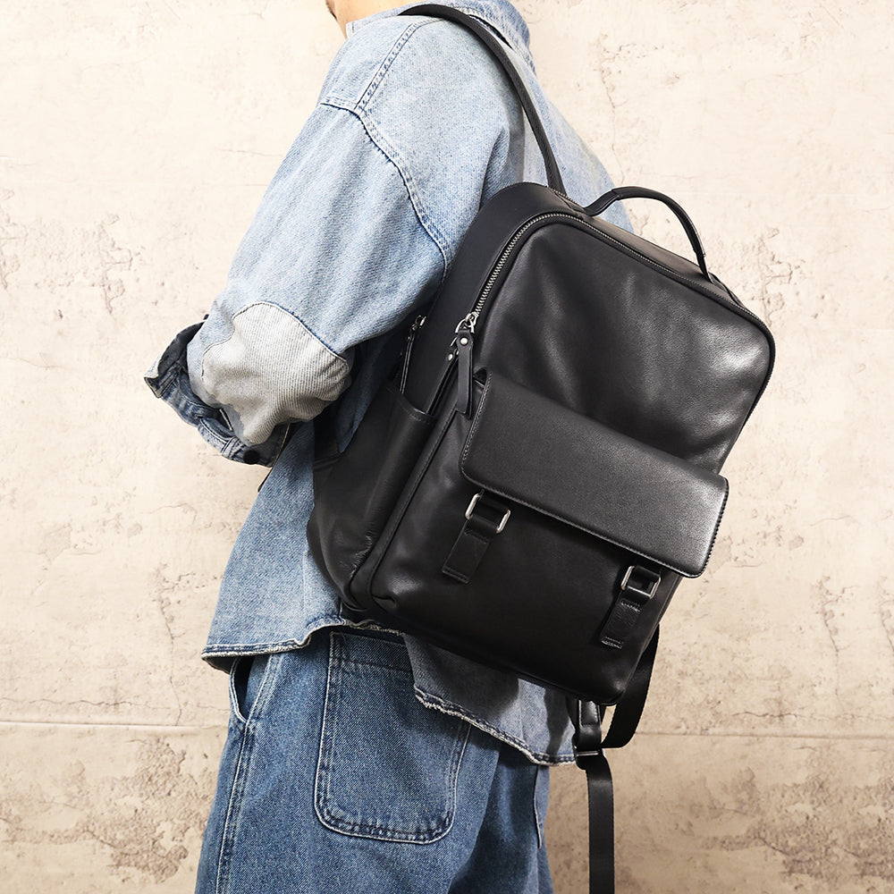 The Zilla | Black Leather Backpack for Men