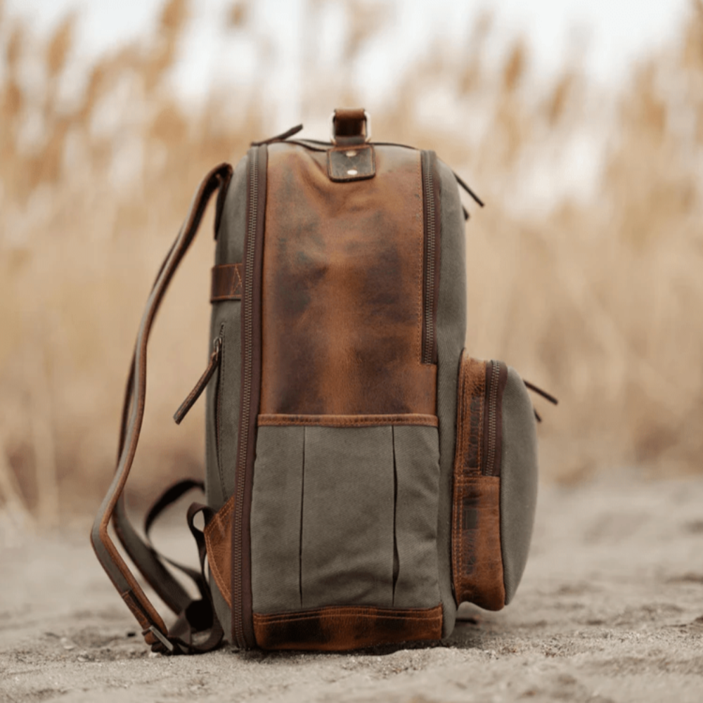 Canvas and Leather Backpack - Green