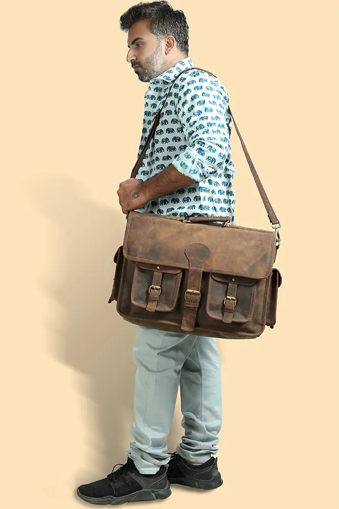 Handmade Leather Laptop Messenger Bag Indiana Jones Satchel The Real Leather Co