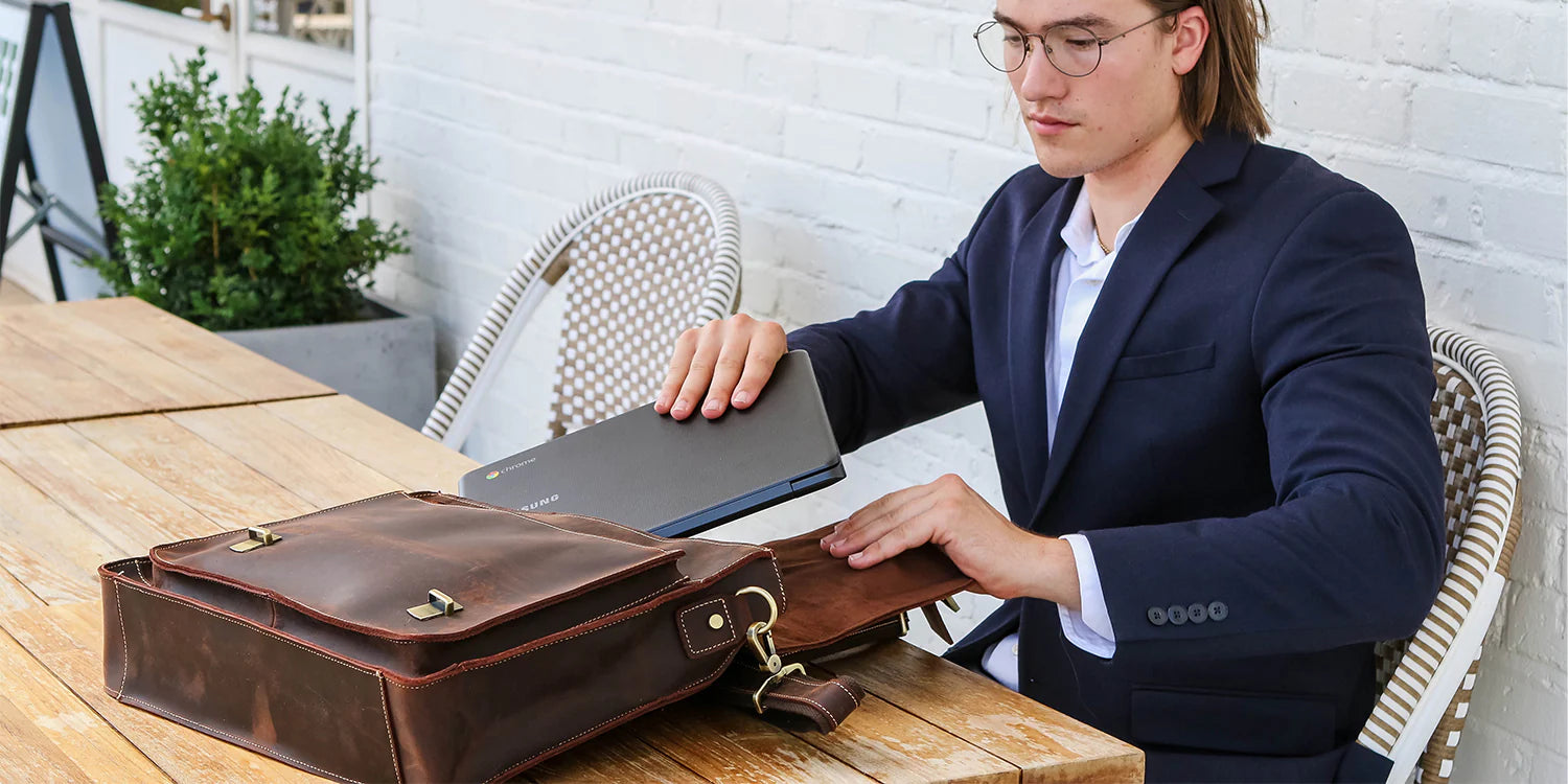 Custom leather laptop bag on sale