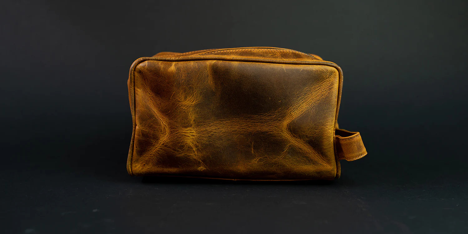 Leather Dopp Kit - Rugged wet shave leather bag toiletry kit